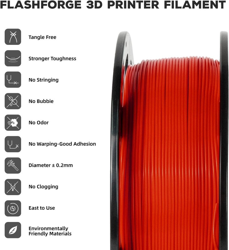 FLASHFORGE خيوط PLA 1.75 مم حمراء، خيوط طابعة ثلاثية الأبعاد 1 كجم (2.2 رطل) بكرة، دقة أبعاد +/- 0.02 مم، خيوط الطباعة ثلاثية الأبعاد سهلة الاستخدام وتناسب معظم طابعات FDM ثلاثية الأبعاد - Image 2